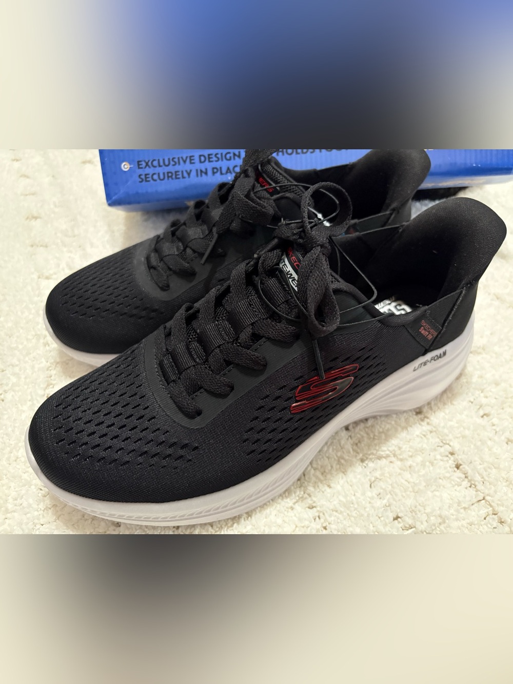 Skechers Black Sneakers with Red Logo Accent